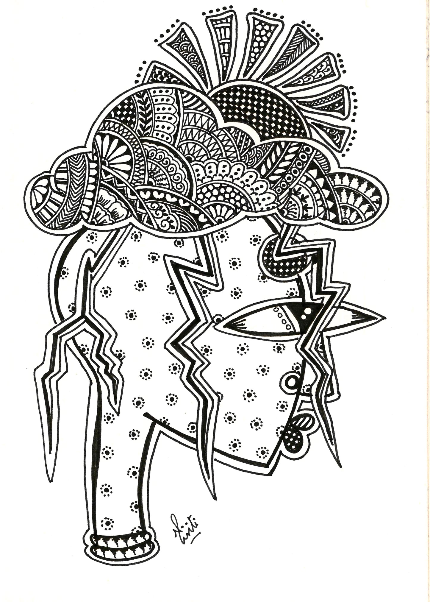 Crowned by Light — Original Ink Drawing of Awakening and Inner Power