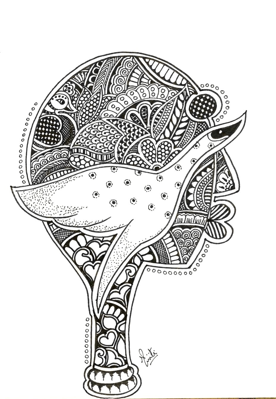 Flight of Thought | Surreal Bird Girl Power Zentangle Ink Drawing