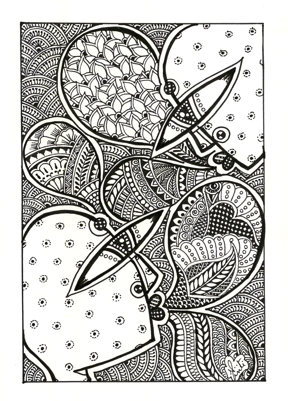 Conversations of the Soul | Surreal Heart Zentangle Ink Drawing