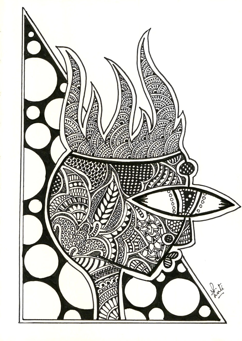 Flame of Insight | Intricate Triangle Woman Silhouette Ink Drawing