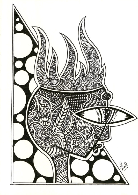 Flame of Insight | Intricate Triangle Woman Silhouette Ink Drawing